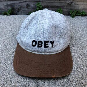 Vintage OBEY Worldwide Wool Blend Hat Men's One Size Grey Felt Adjustable Cap​​​